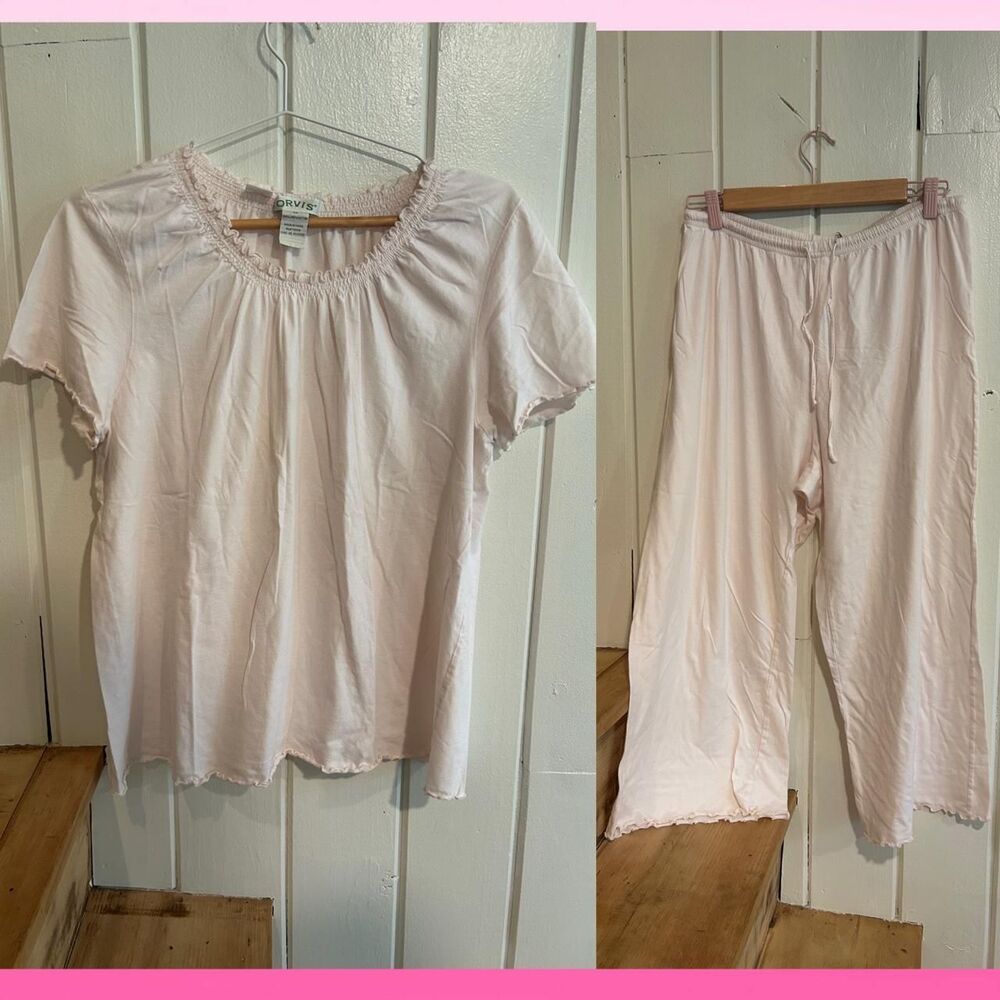 Orvis Pastel Pink Ruffle Cotton Pajama Set Size M